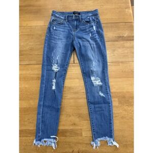 Judy Blue Mid Rise Straight Fit Destroyed Raw Hem Jeans Women's Size 5/27